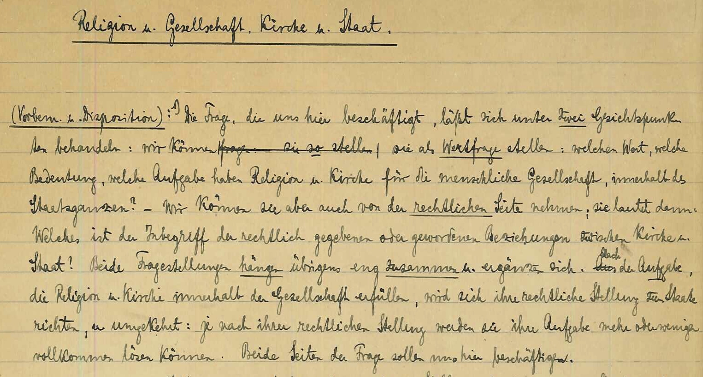 Religion u. Gesellschaft. Kirche u. Staat